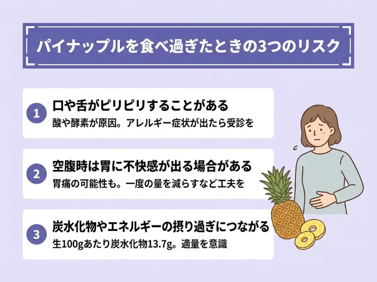パイナップルを食べ過ぎたときの3つのリスク