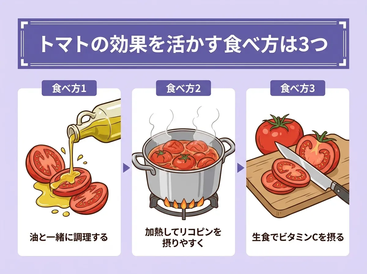 トマトの効果を活かす食べ方は3つ