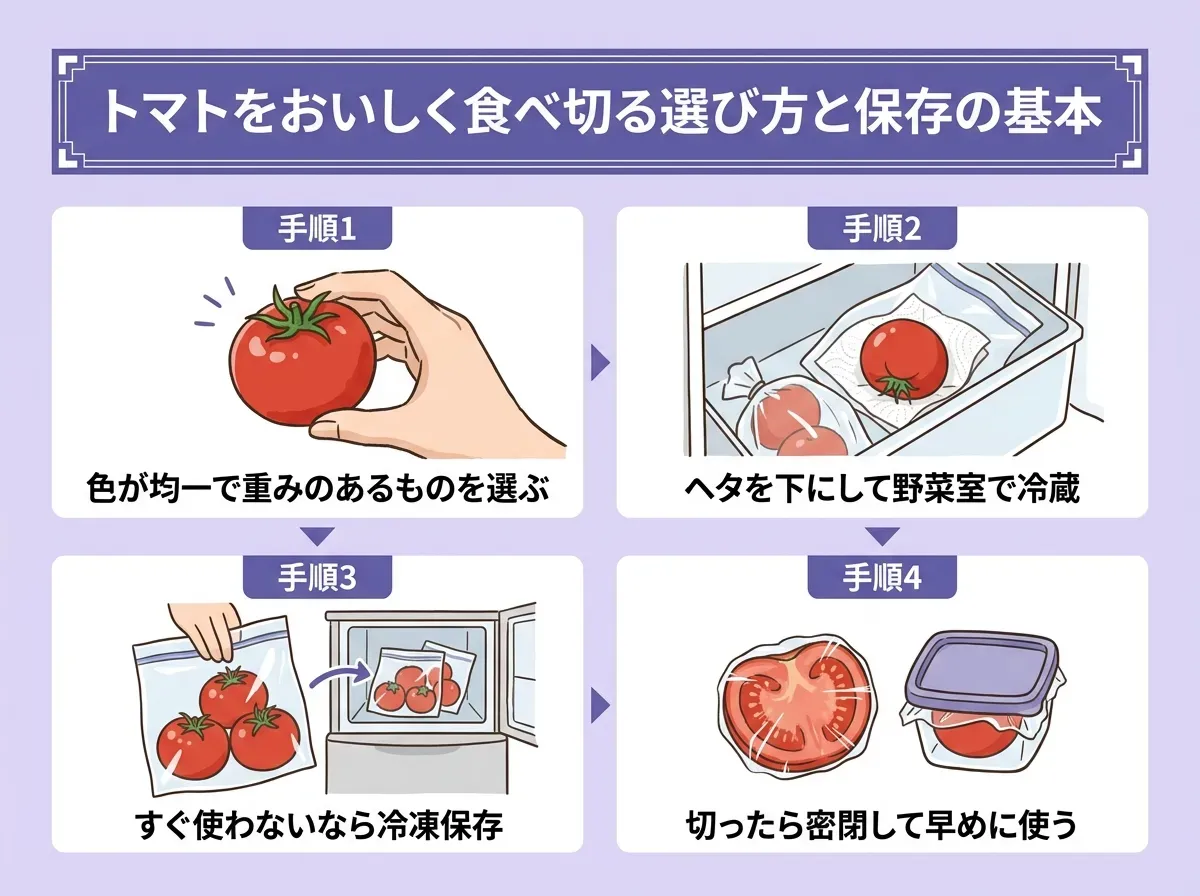トマトをおいしく食べ切る選び方と保存の基本