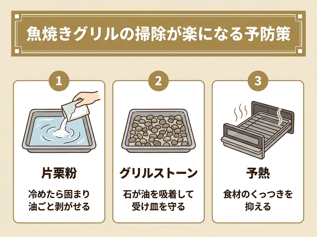 魚焼きグリルの掃除が楽になる予防策
