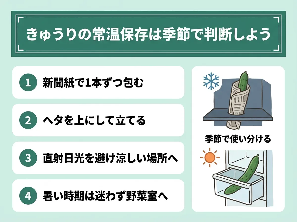 きゅうりの常温保存は季節で判断しよう
