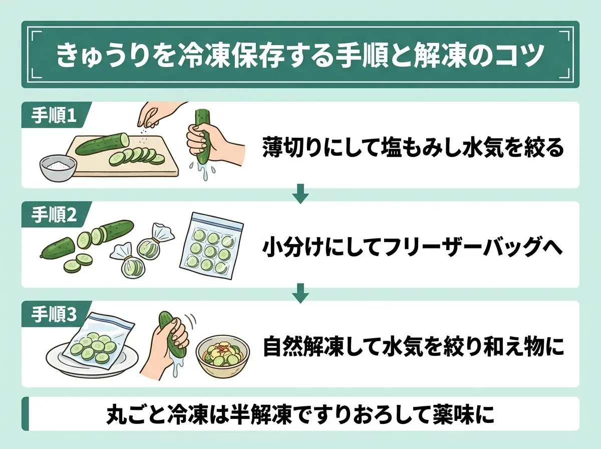 きゅうりを冷凍保存する手順と解凍のコツ