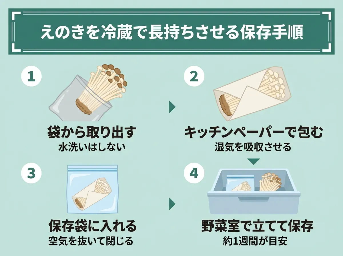 えのきを冷蔵で長持ちさせる保存手順