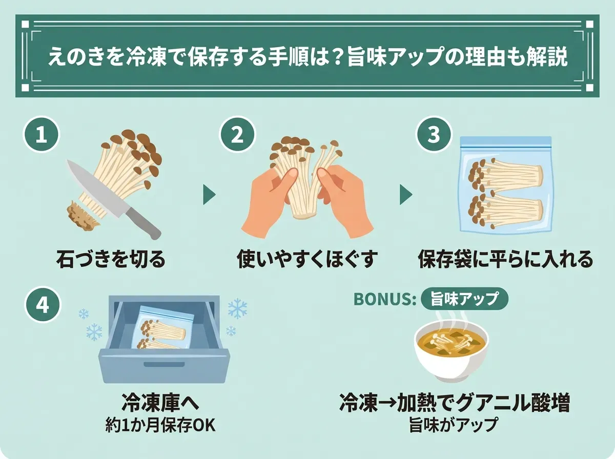 えのきを冷凍で保存する手順は?旨味アップの理由も解説