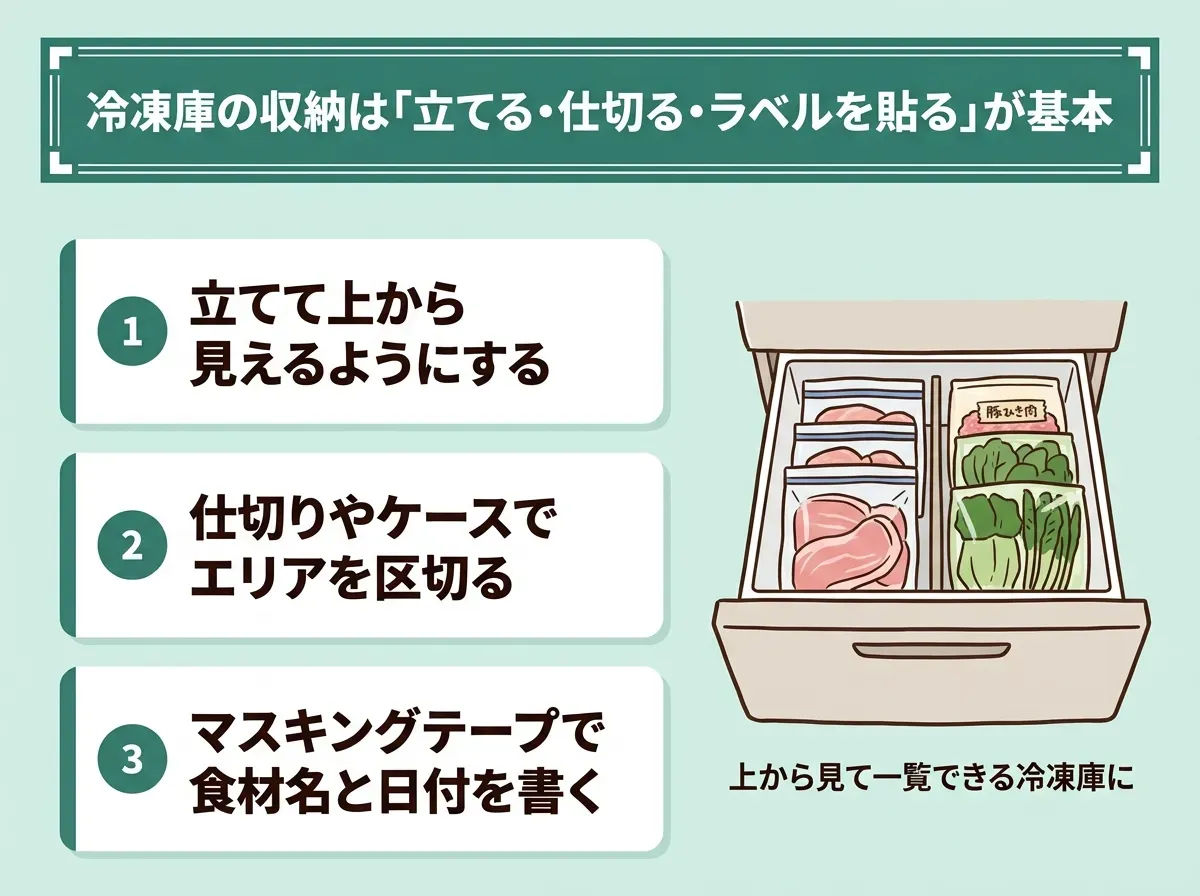 冷凍庫の収納は「立てる・仕切る・ラベルを貼る」が基本