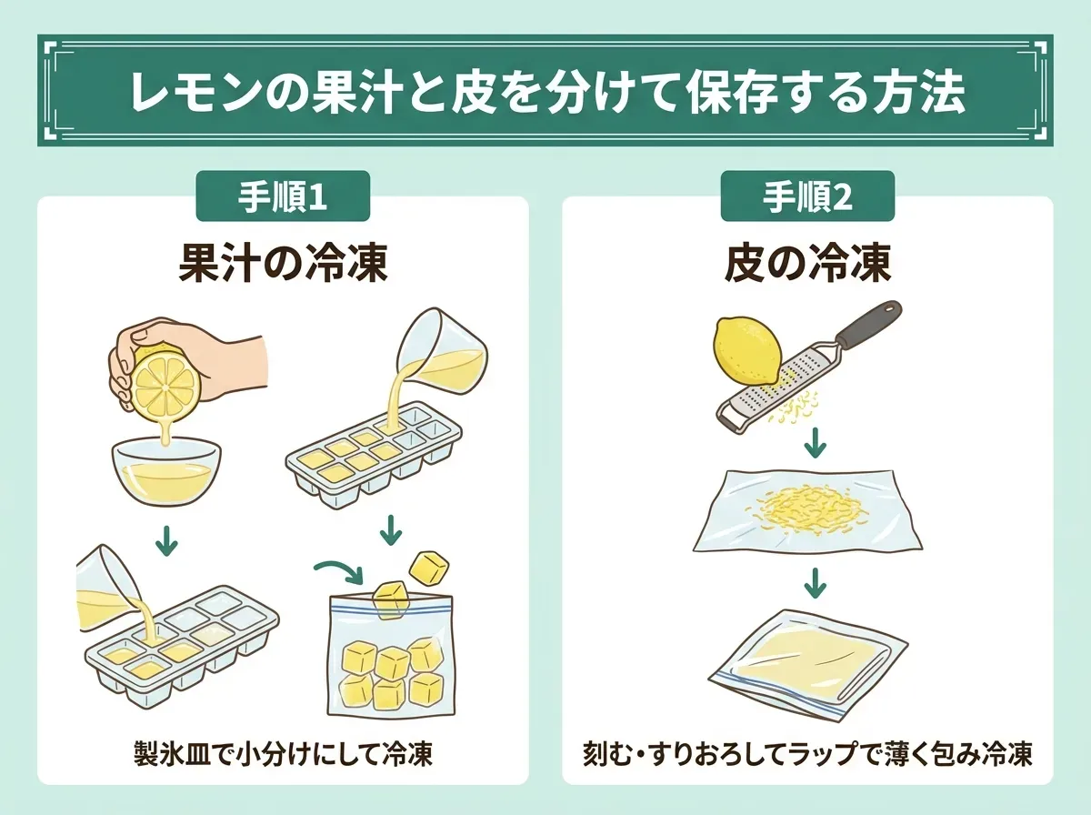 レモンの果汁と皮を分けて保存する方法