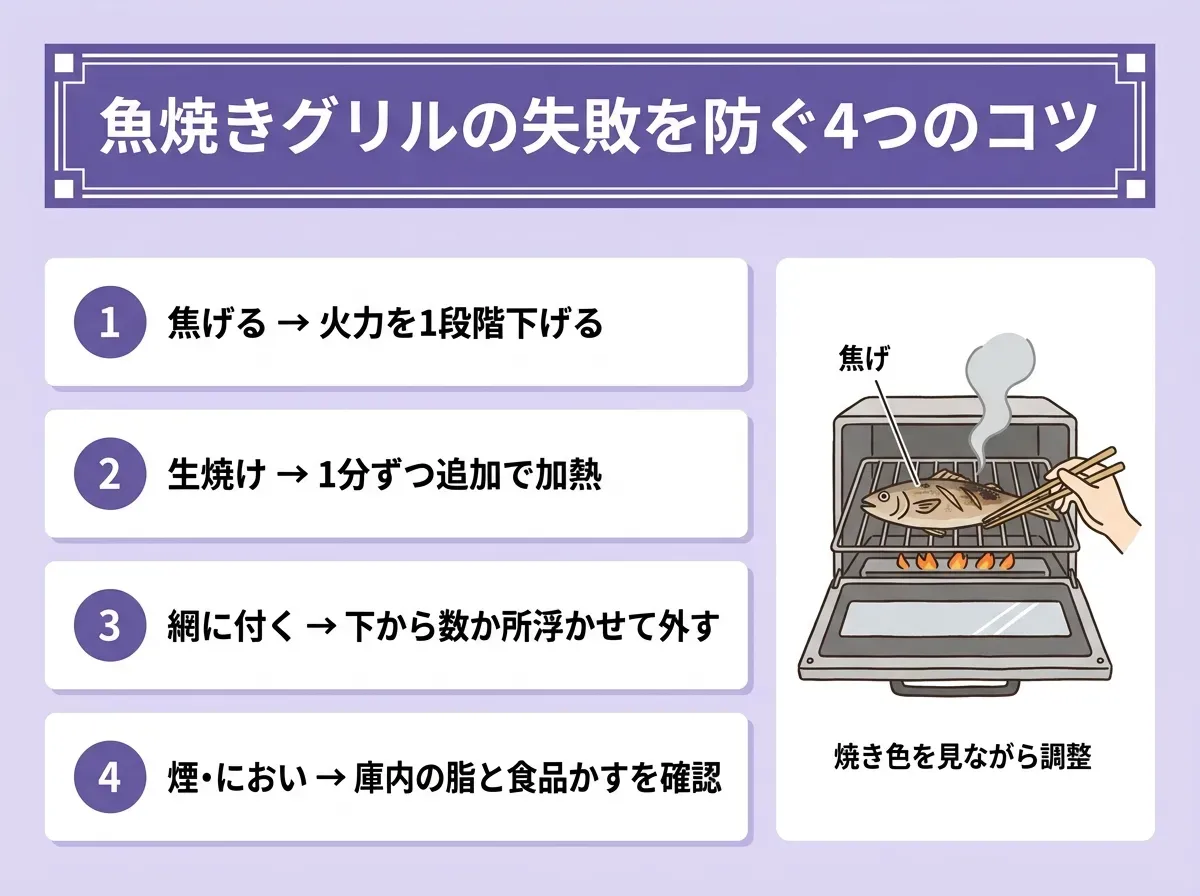 魚焼きグリルの失敗を防ぐ4つのコツ