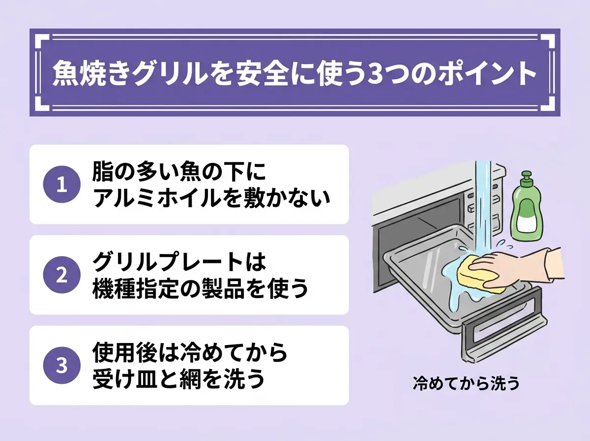 魚焼きグリルを安全に使う3つのポイント