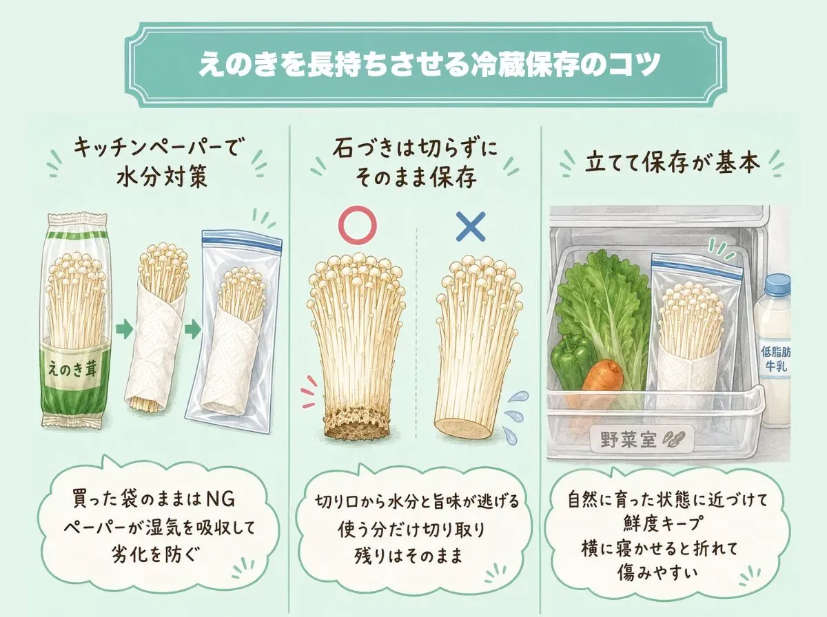 えのきを長持ちさせる冷蔵保存のコツ