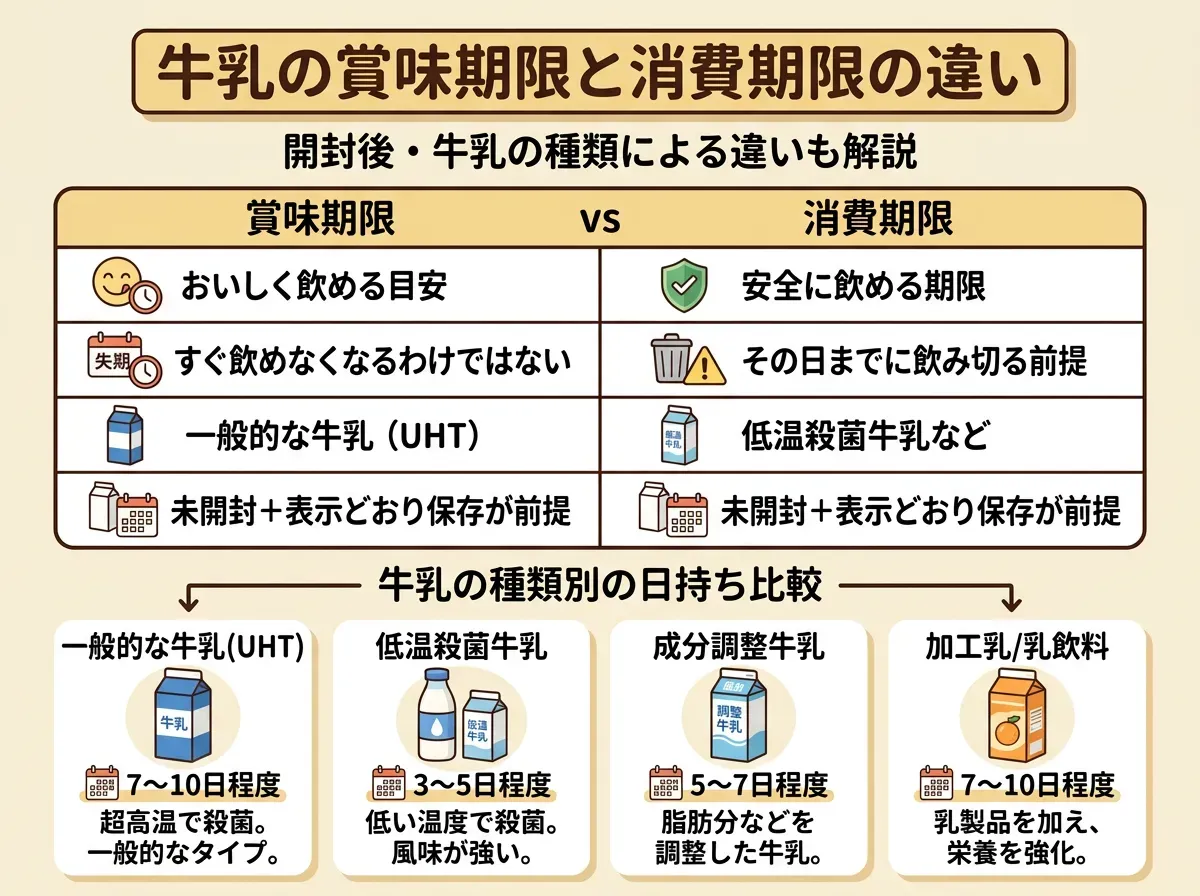牛乳の賞味期限と消費期限