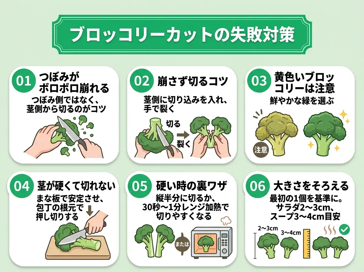 ブロッコリーを切る際のよくある失敗と対処法