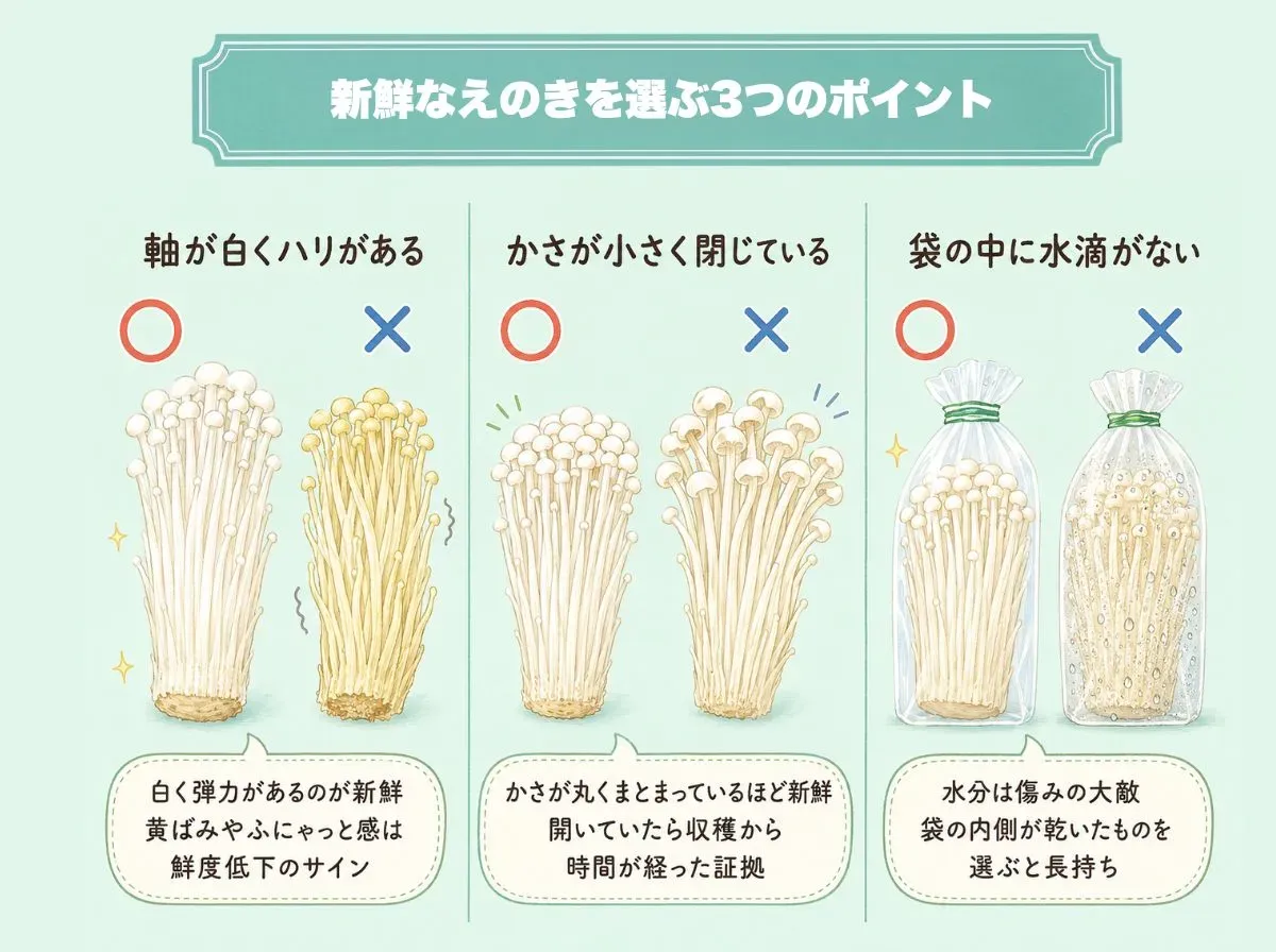 新鮮なえのきを選ぶ3つのポイント