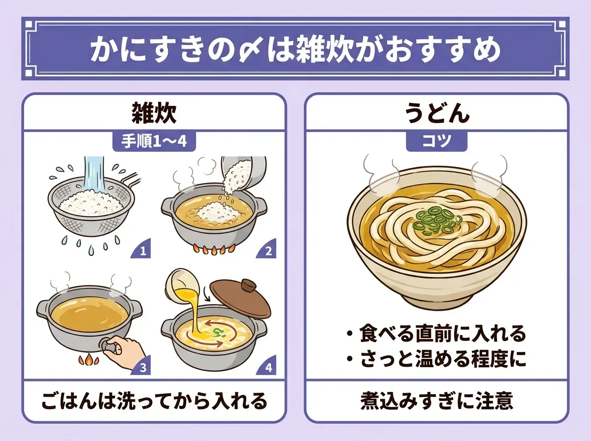 かにすきの〆は雑炊がおすすめ