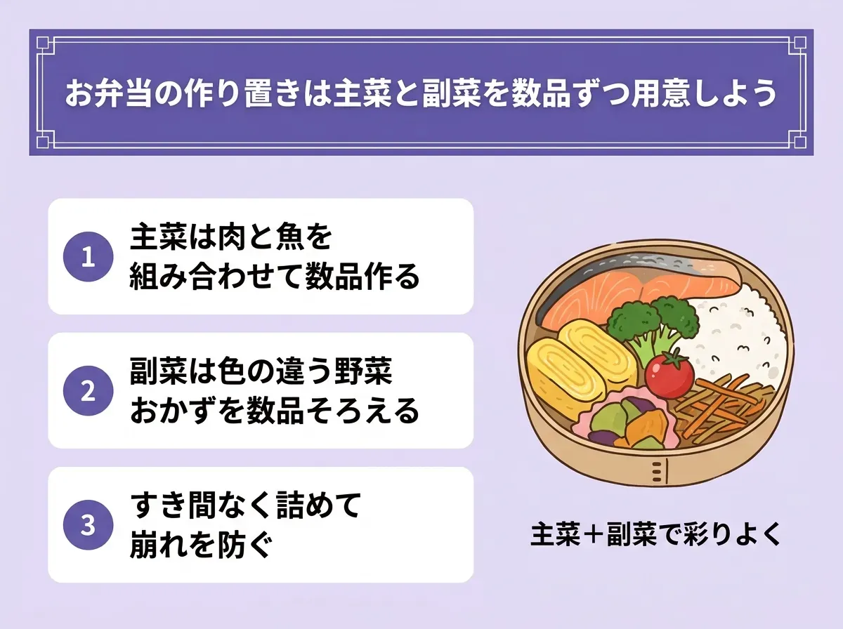 お弁当の作り置きは主菜と副菜を数品ずつ用意しよう