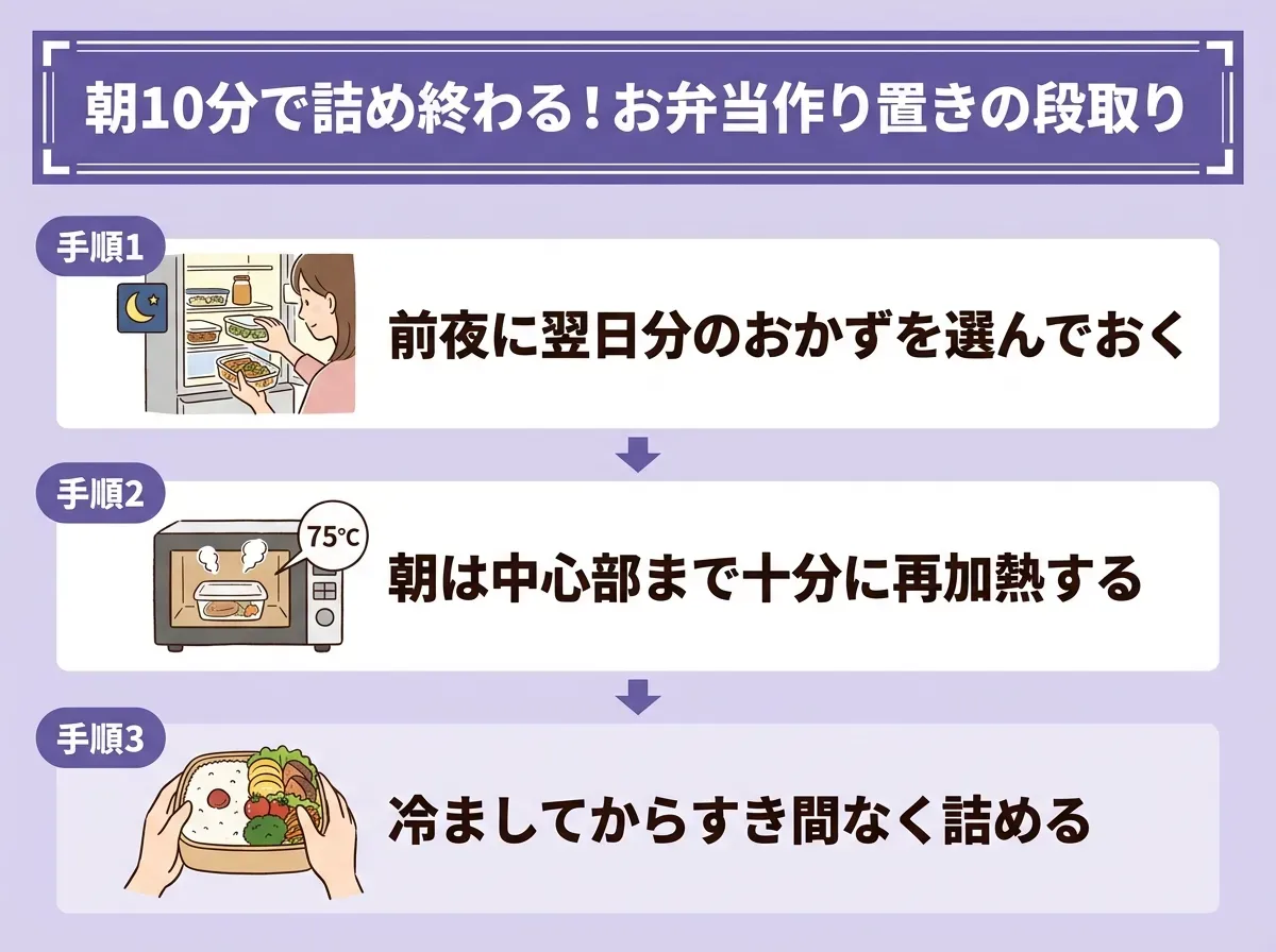 朝10分で詰め終わる!お弁当作り置きの段取り