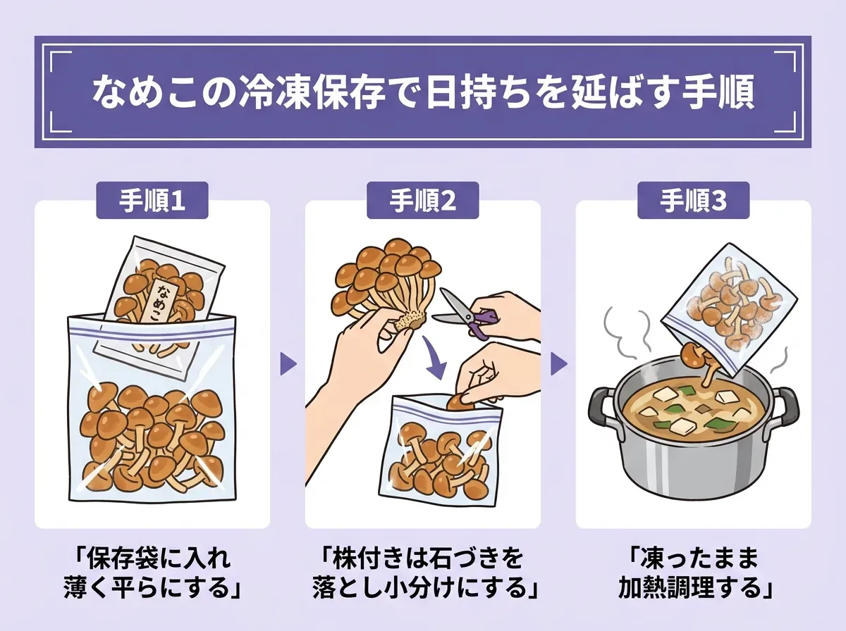 なめこの冷凍保存で日持ちを延ばす手順