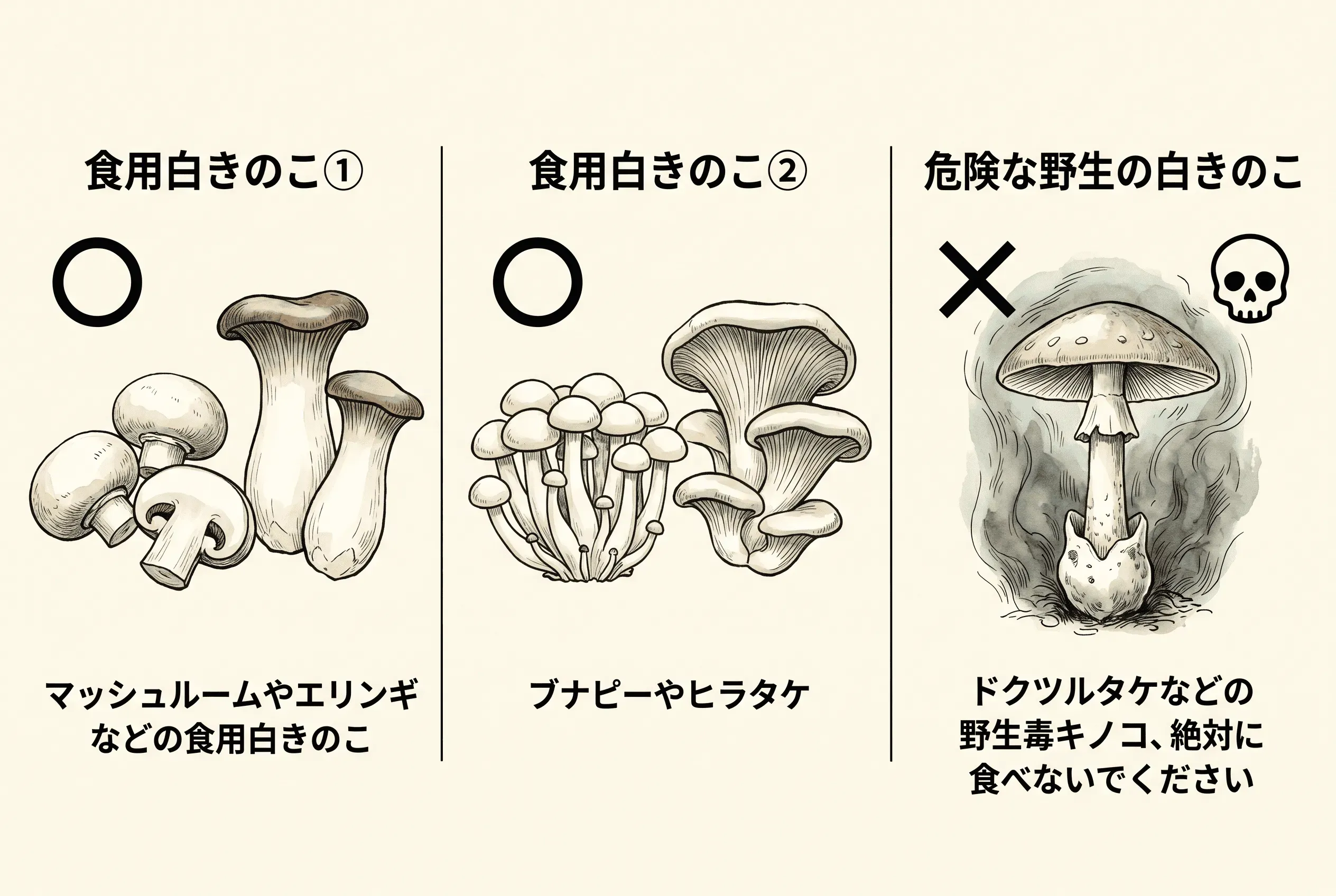 白いきのこの種類|安全な食用と注意したい野生種