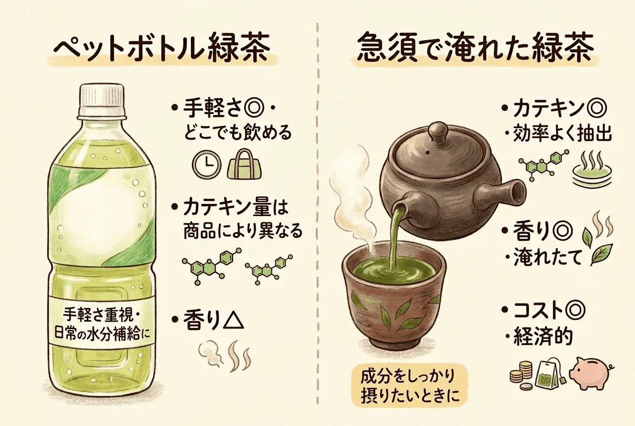 ペットボトル緑茶と急須で淹れた緑茶の違い