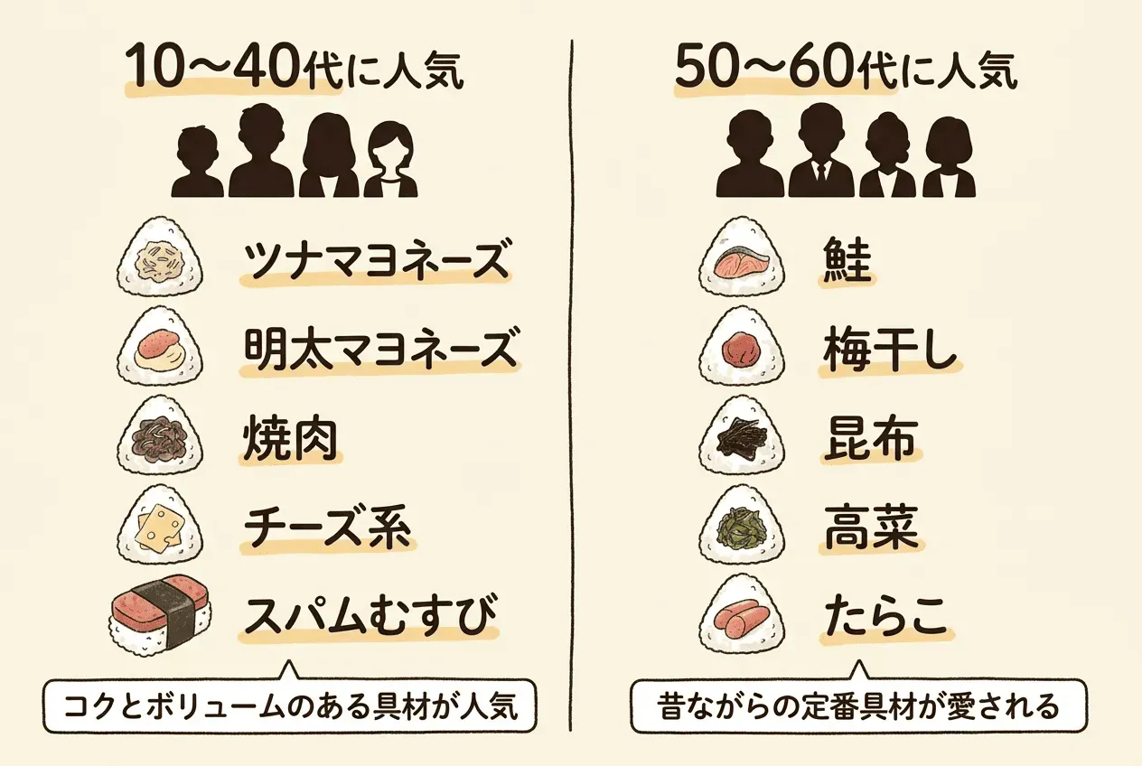 年代別で人気のおにぎりの具材とは
