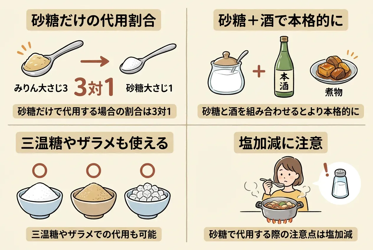 砂糖でみりんを代用する方法を解説