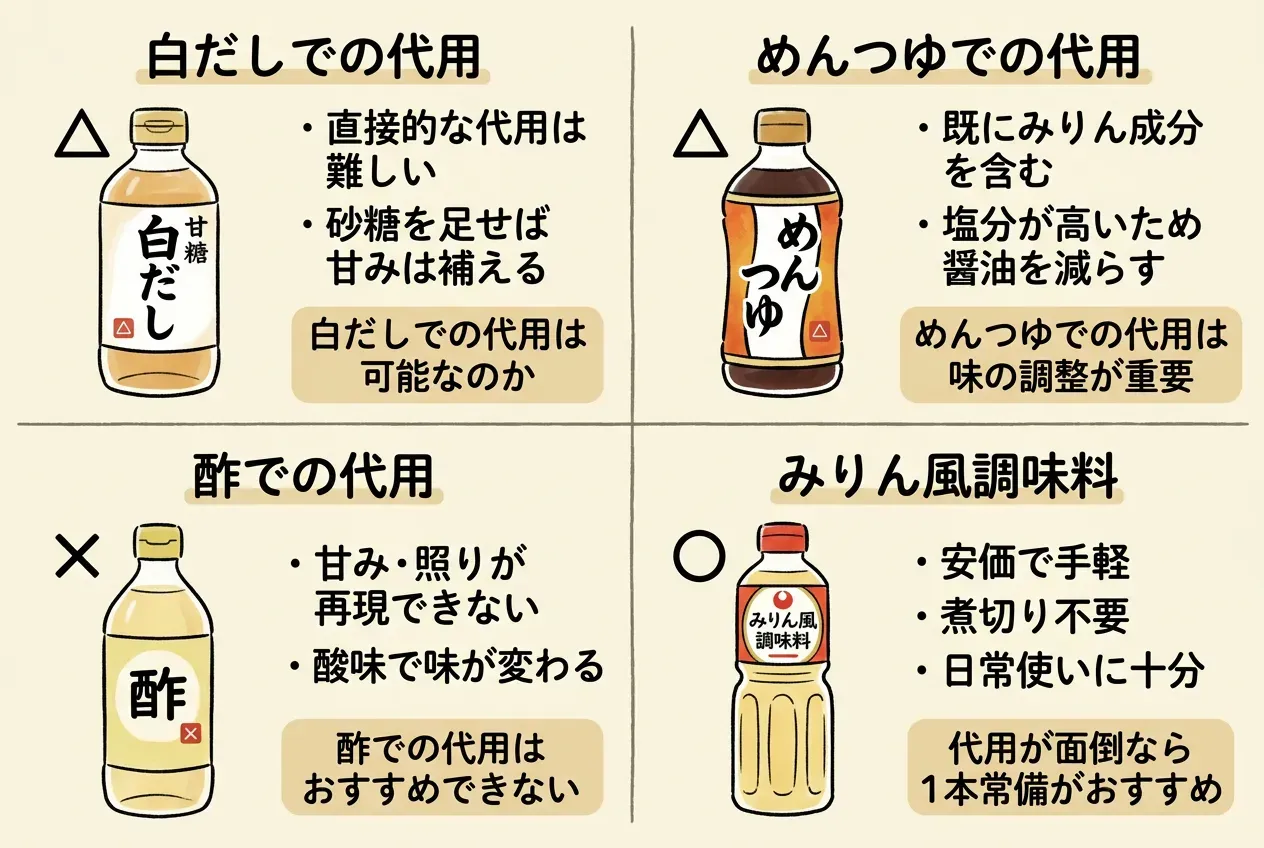 白だし・めんつゆでみりんの代わりになる方法を解説