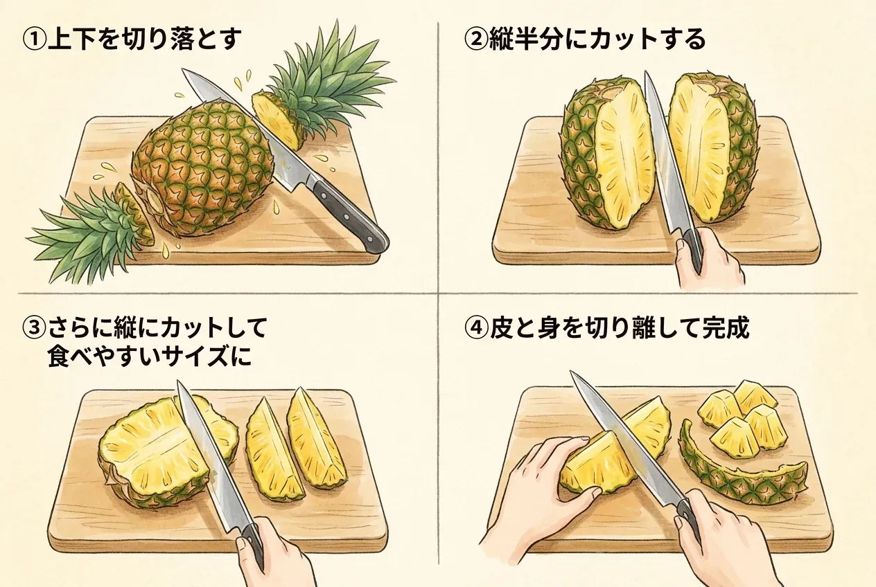台湾パイナップルの基本の切り方|簡単ステップで解説