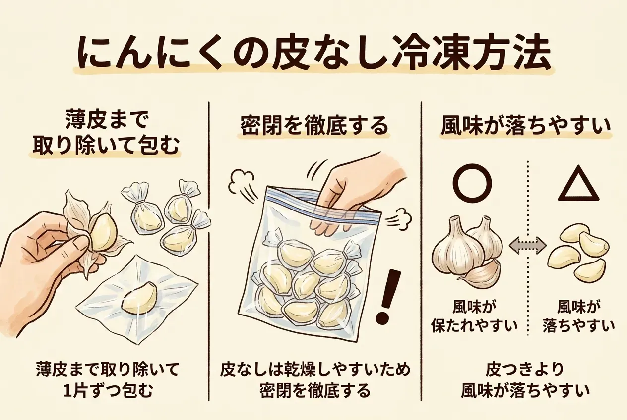 にんにくの冷凍保存方法【皮むき・皮なし】