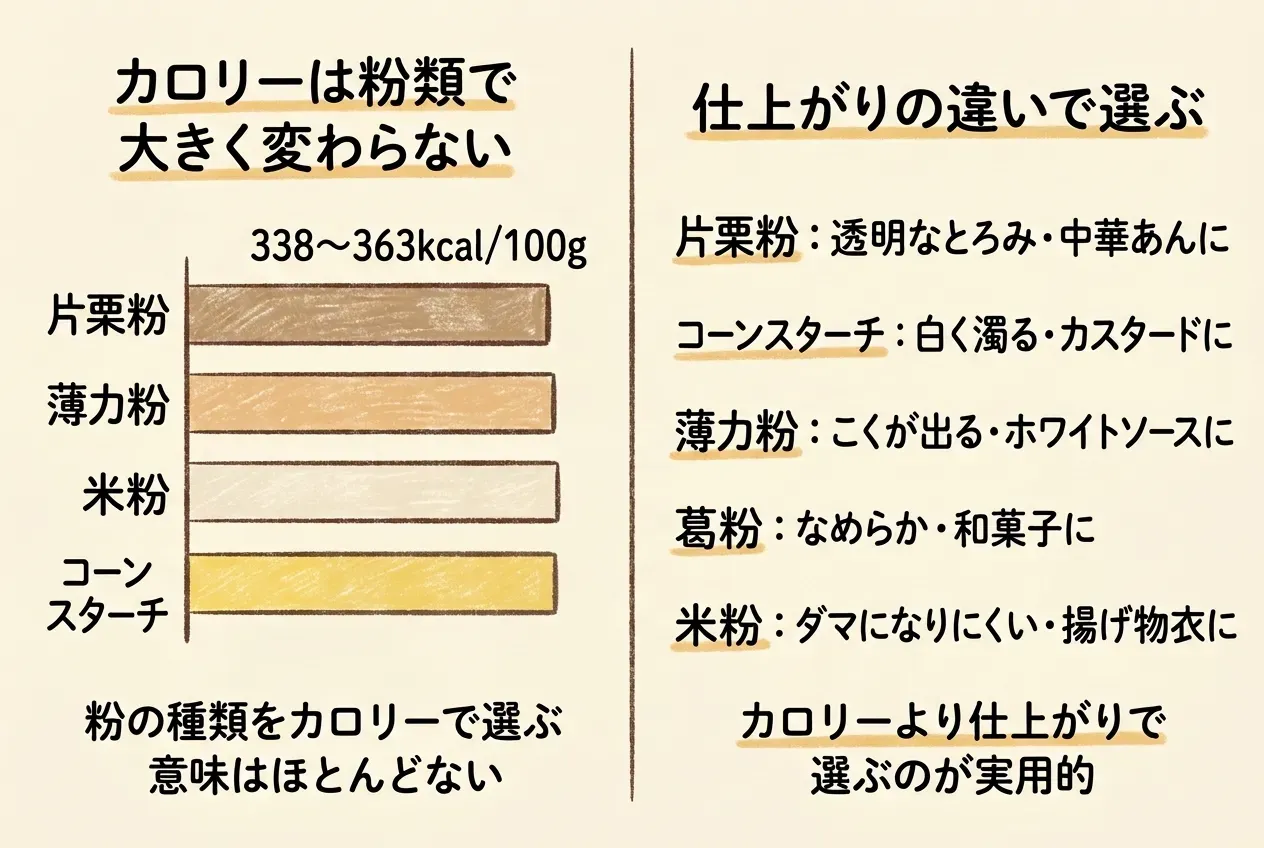 片栗粉のカロリー・糖質を他の粉類と比較