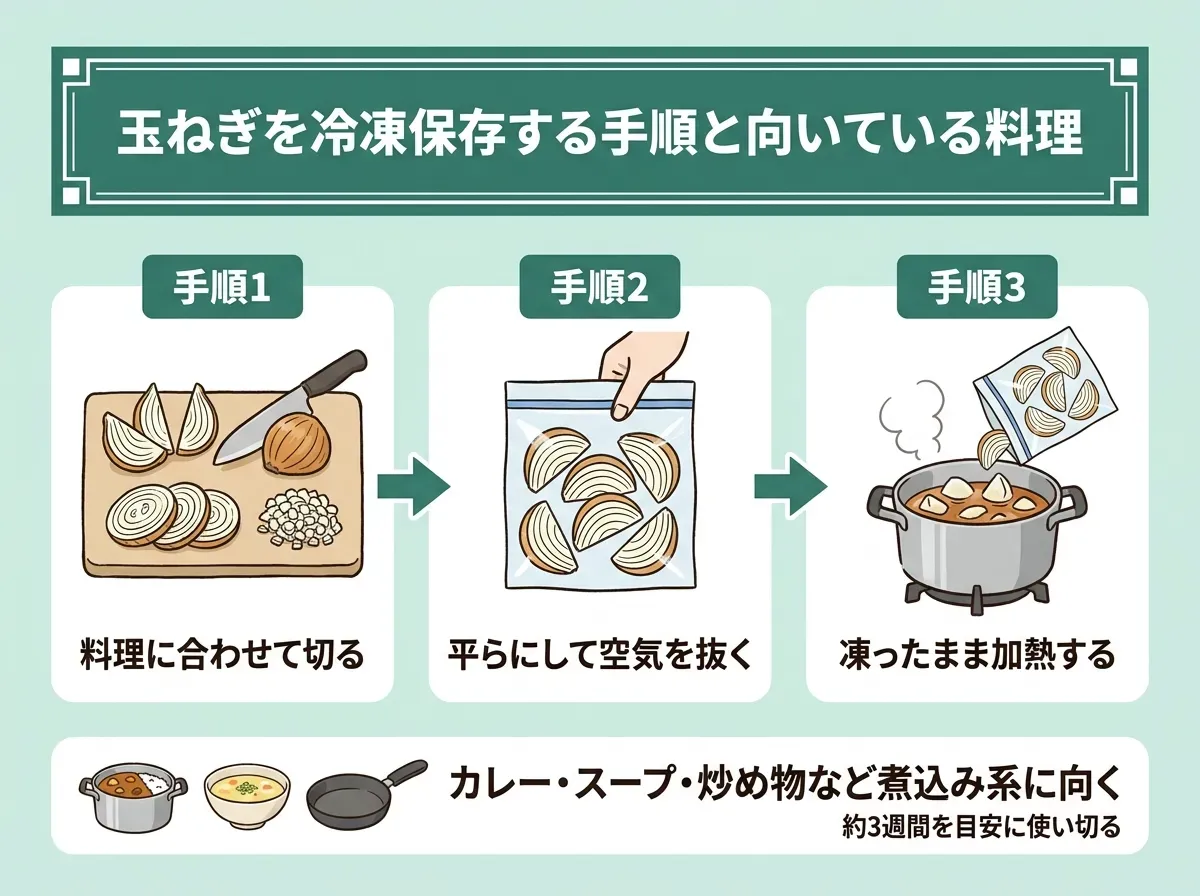 玉ねぎを冷凍保存する手順と向いている料理