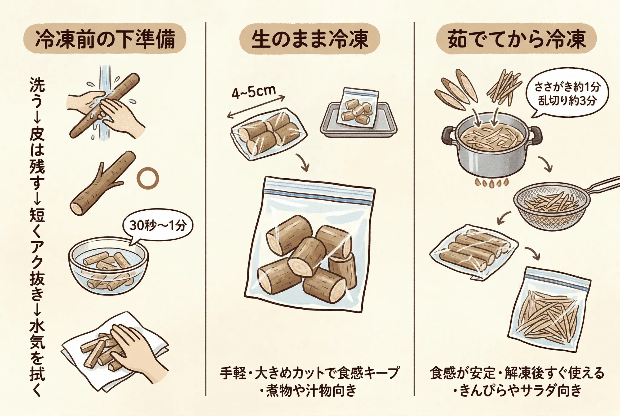 ごぼうの冷凍保存の方法|生のままと茹でてからの2パターン