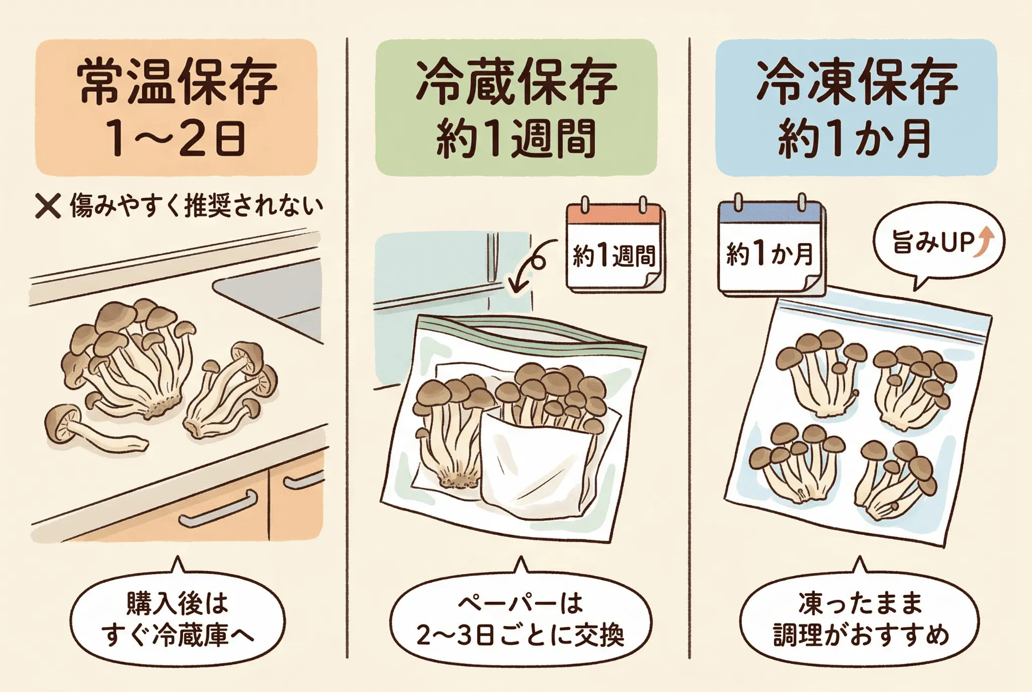 しめじの賞味期限の目安|保存方法別に解説