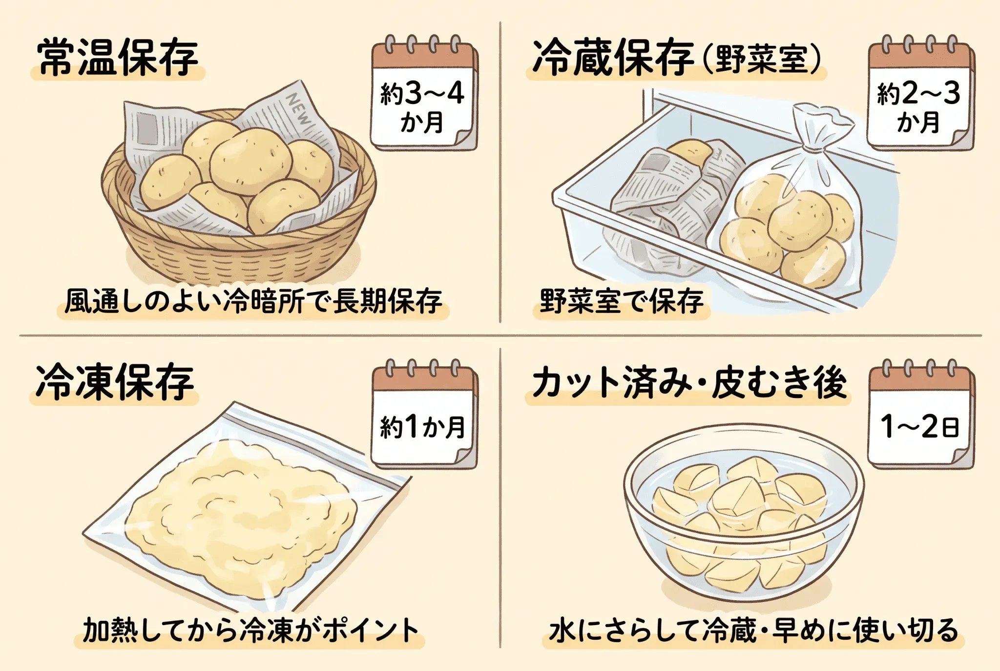 じゃがいもの賞味期限の目安|保存方法別に解説