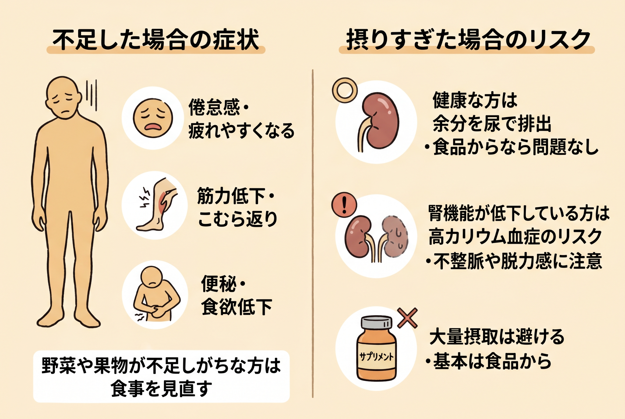 カリウムの不足と過剰摂取について