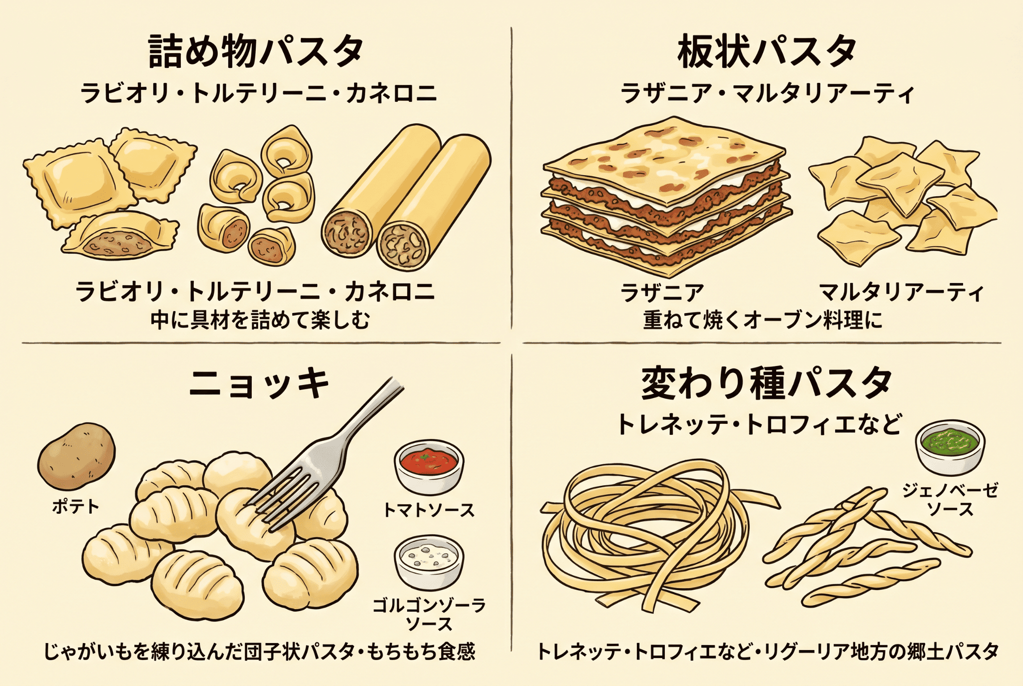 【詰め物・特殊パスタ】ラビオリ・ラザニア・ニョッキ・その他