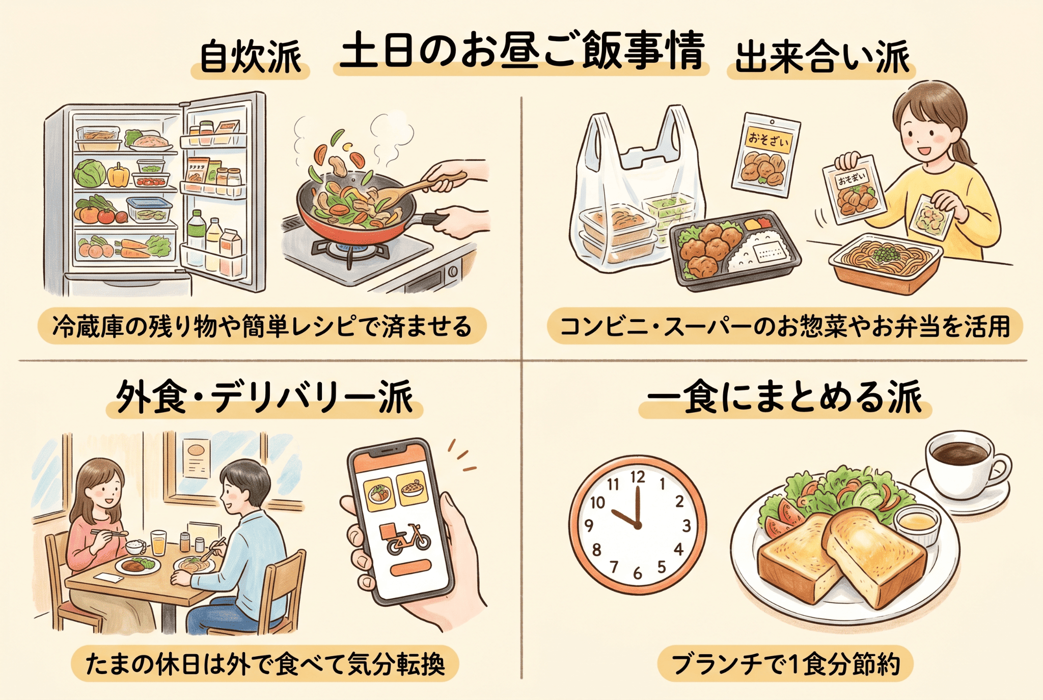 みんなの土日お昼ご飯はどうしてる?パターン別に紹介