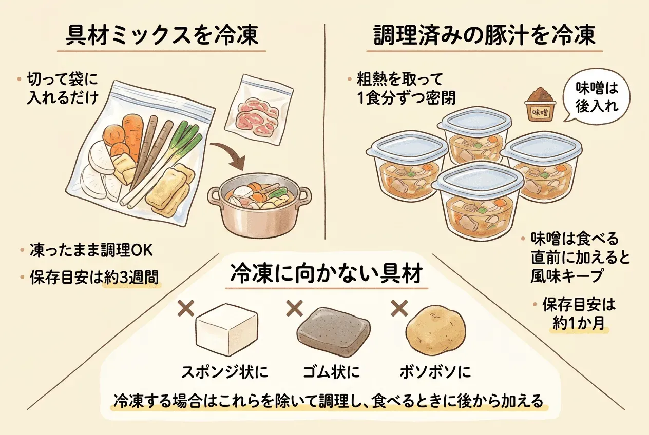 豚汁の具材を冷凍保存する方法と作り置きのコツ