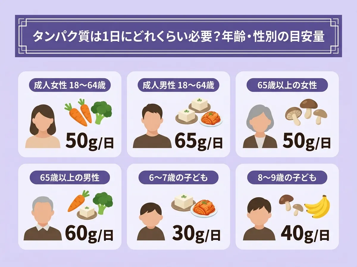 タンパク質は1日にどれくらい必要?年齢・性別の目安量