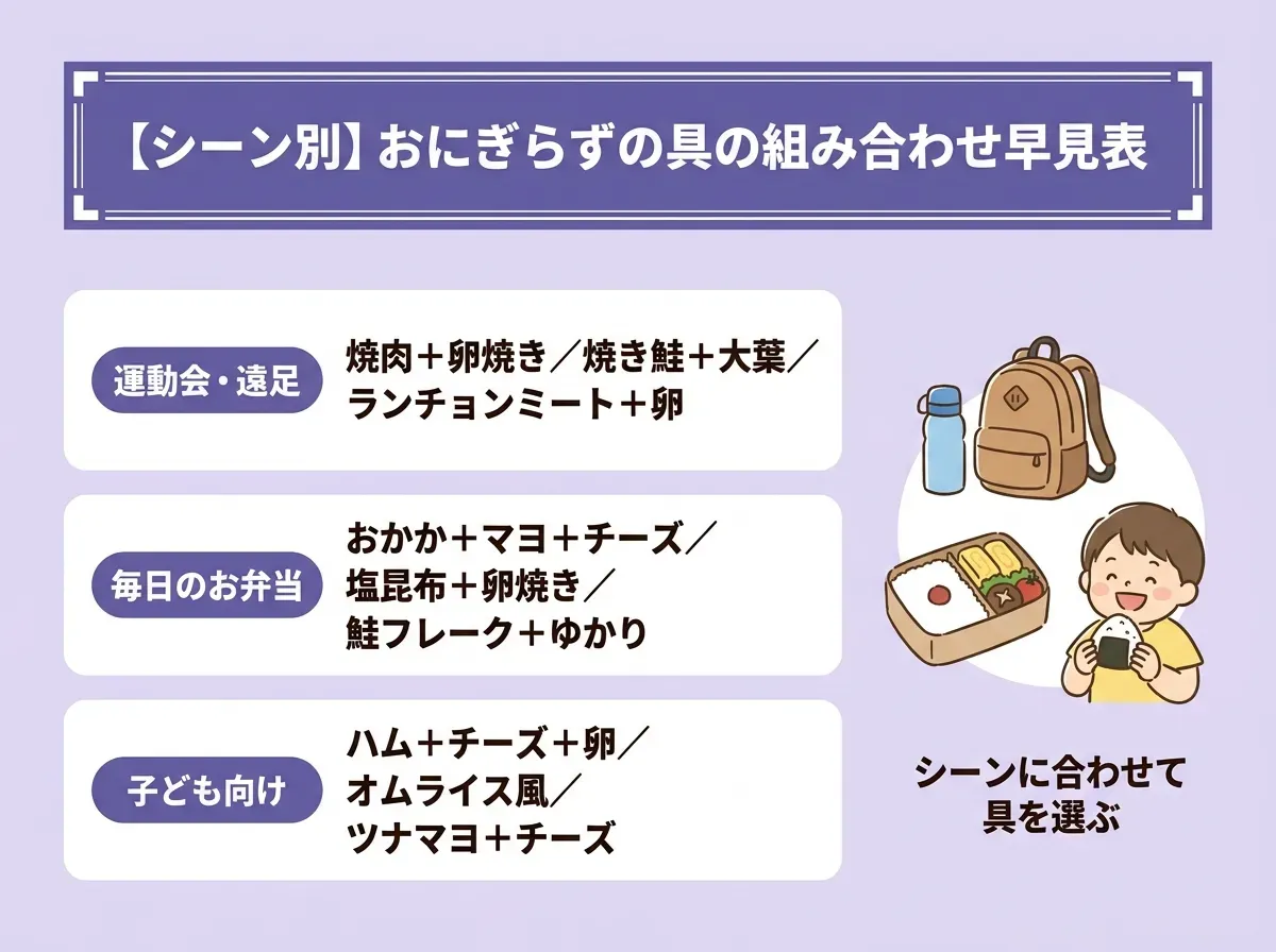 【シーン別】おにぎらずの具の組み合わせ早見表