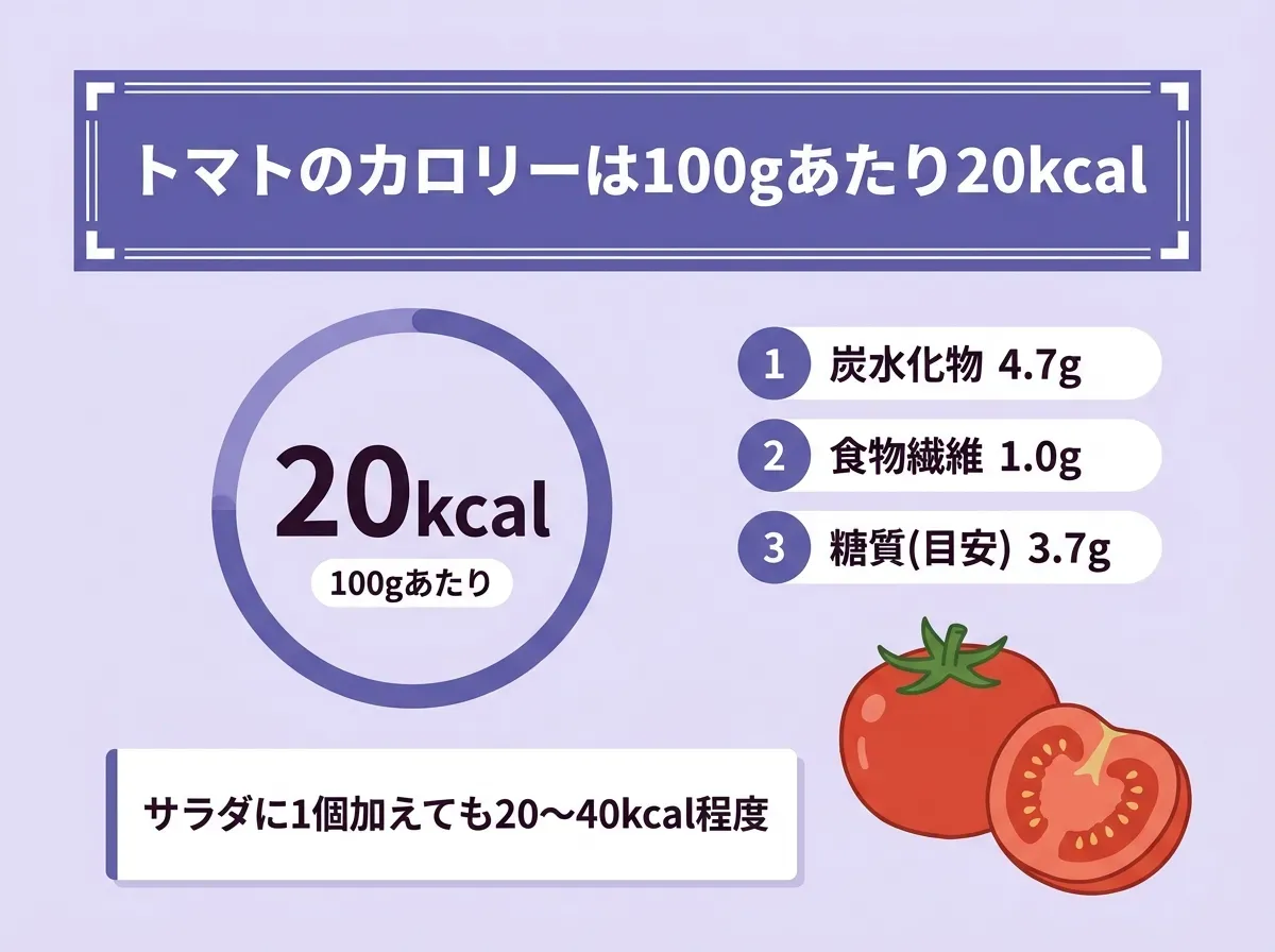 トマトのカロリーは100gあたり20kcal