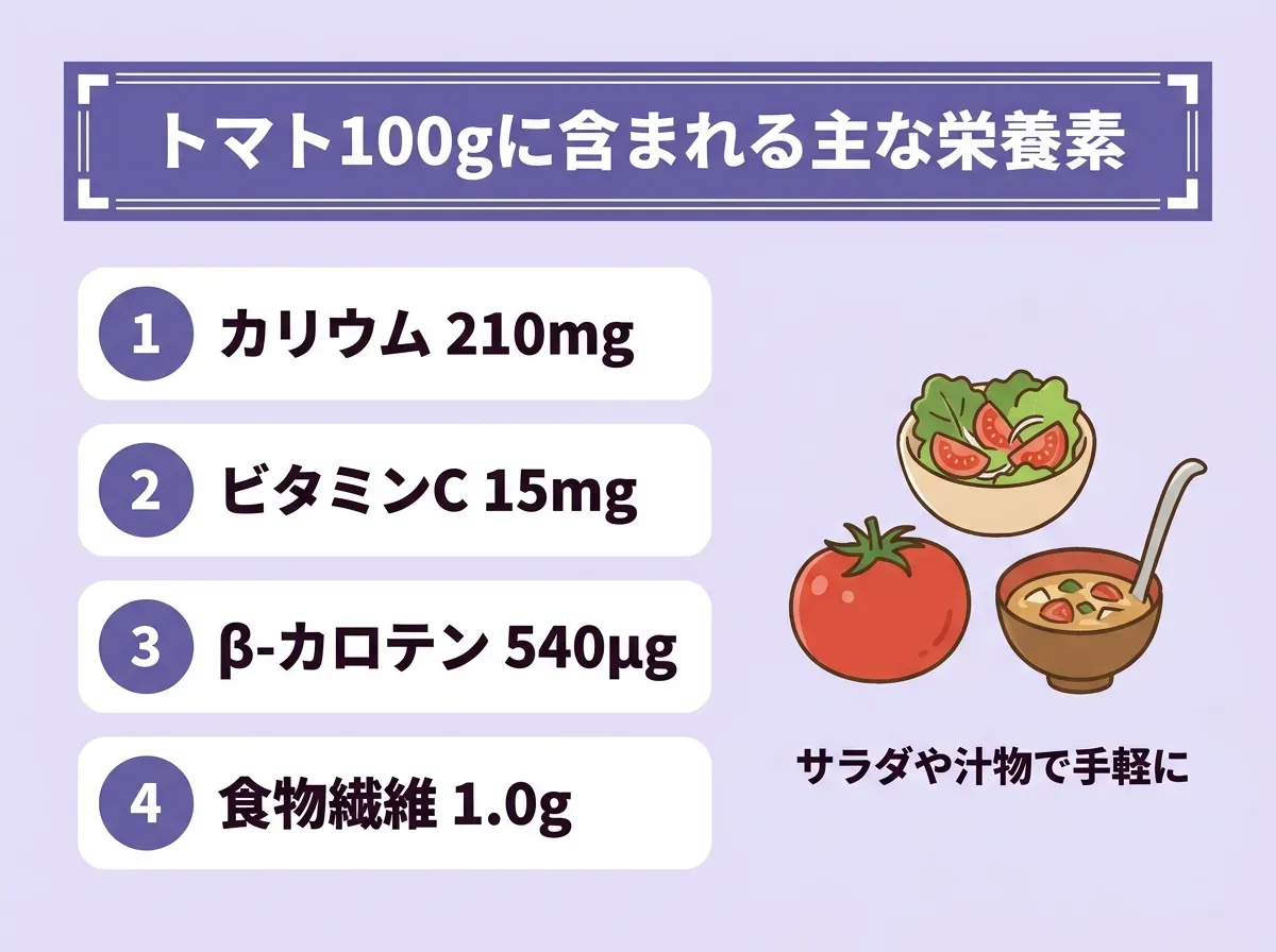 トマト100gに含まれる主な栄養素