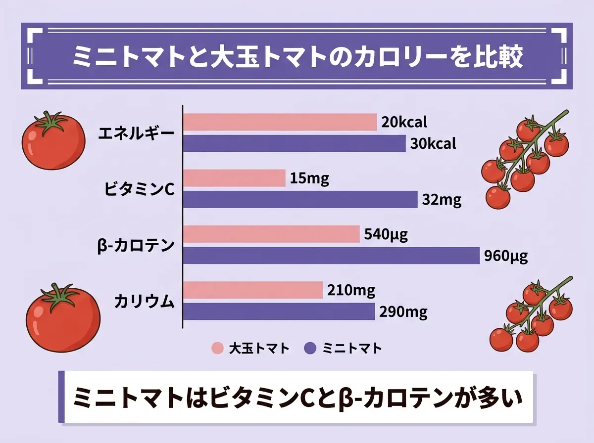 ミニトマトと大玉トマトのカロリーを比較