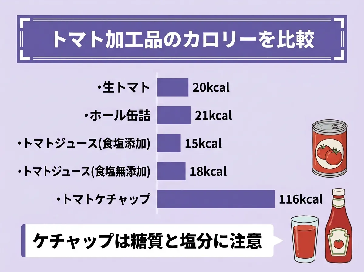 トマト加工品のカロリーを比較