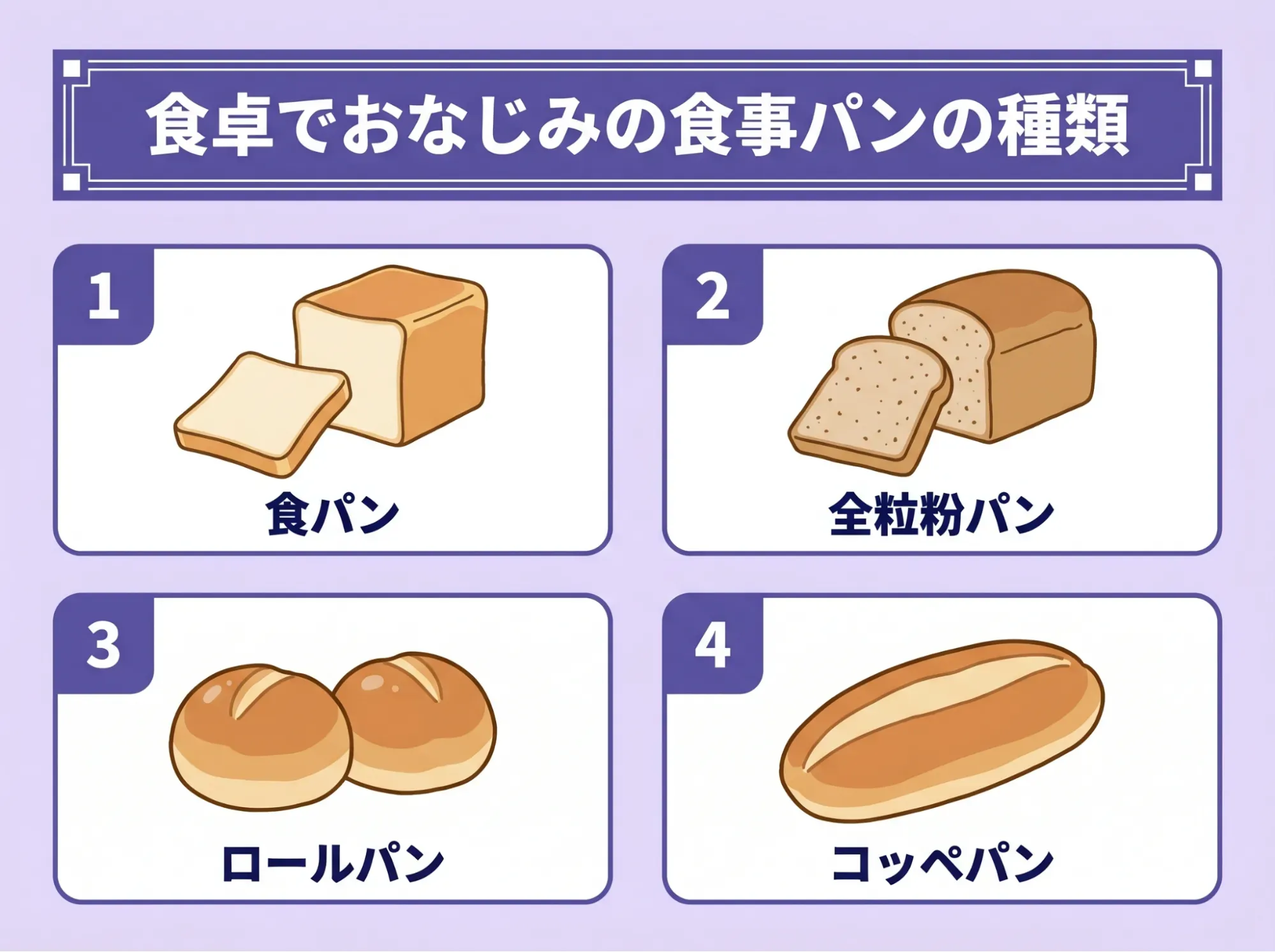 食卓でおなじみの食事パンの種類