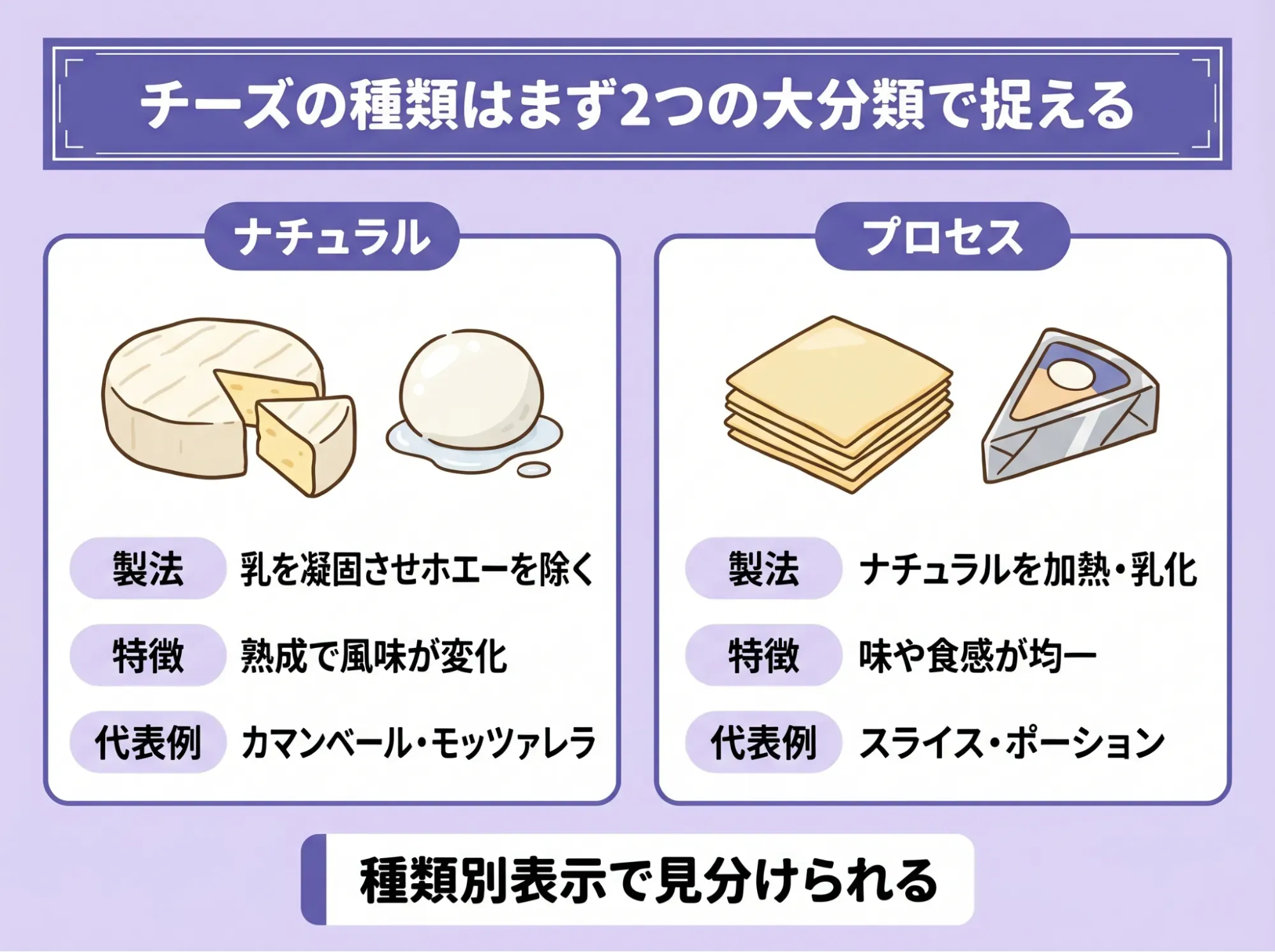 チーズの種類はまず2つの大分類で捉える