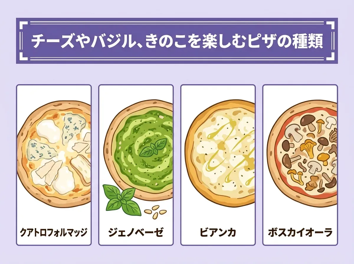 チーズやバジル、きのこを楽しむピザの種類