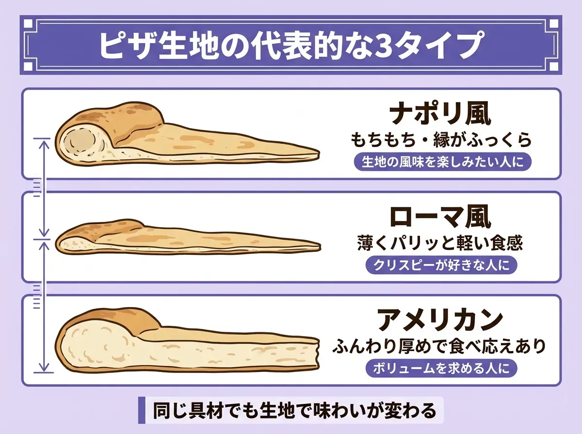 ピザ生地の代表的な3タイプ