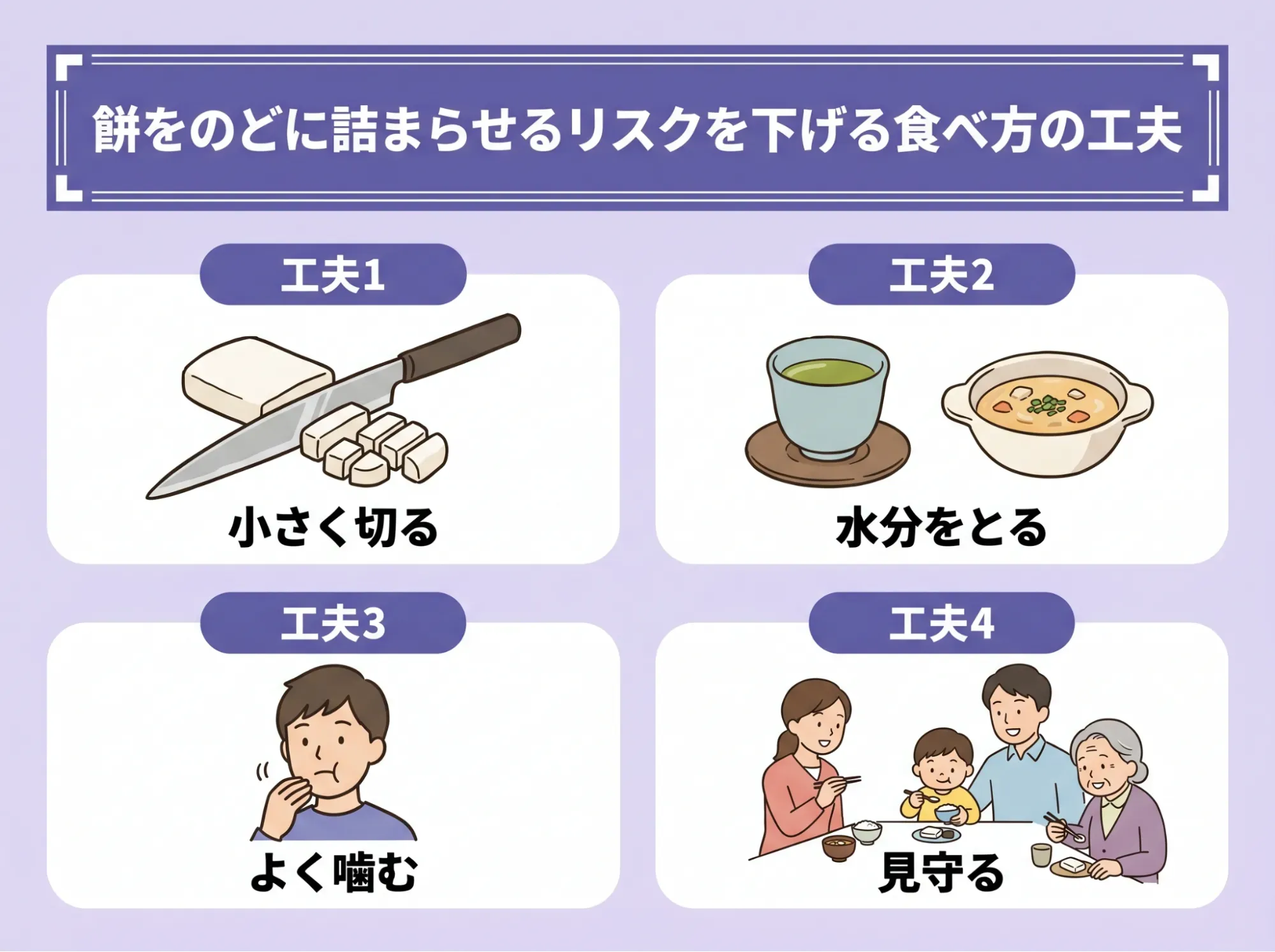 餅をのどに詰まらせるリスクを下げる食べ方の工夫